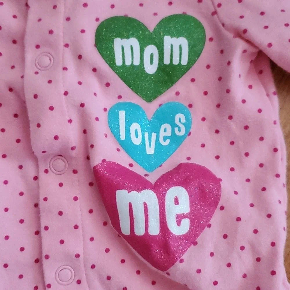 Circo Girls Pink polka Dot Mom Footie and Carters‎ Pink Heart Footie 3M